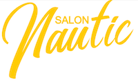Nautic Salon logo with yellow cursive text on white background.