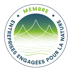 Logo with mountains, waves, and text 'Membre Entreprises Engagées Pour La Nature'.