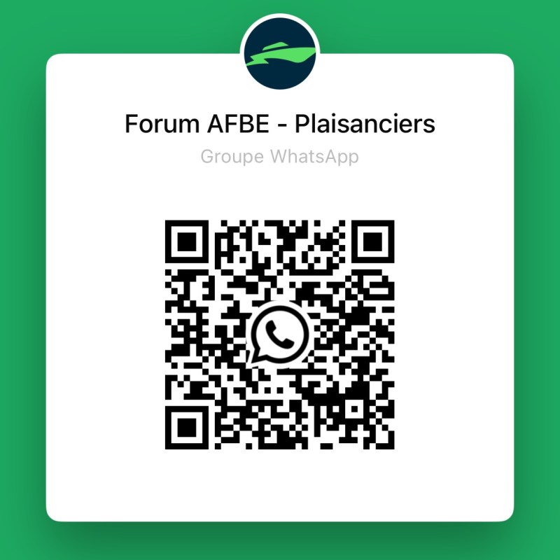 WhatsApp QR code for 'Forum AFBE - Plaisanciers' on a green background.